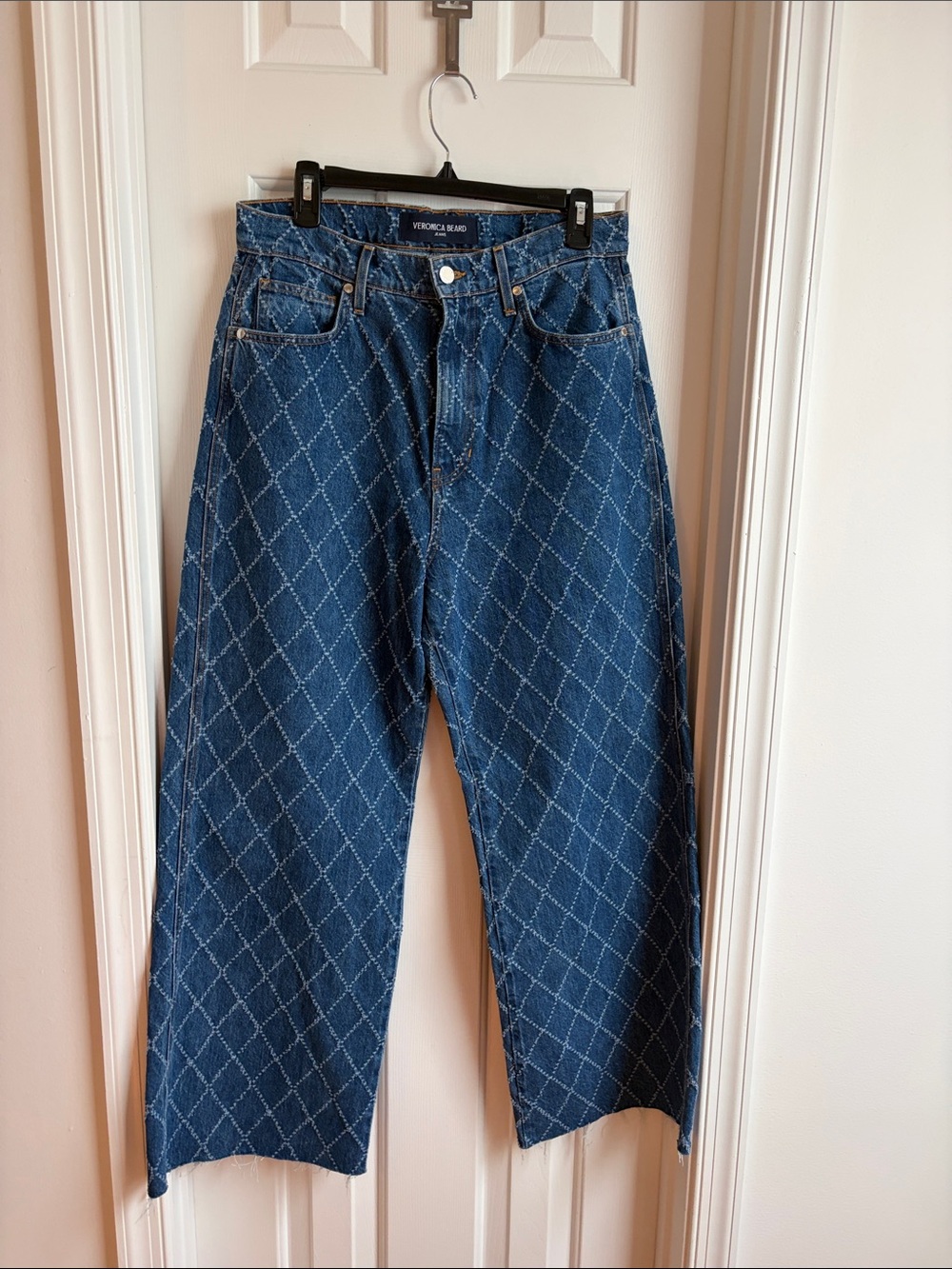 Veronica Beard Blue Diamond-Quilted Relaxed Jeans